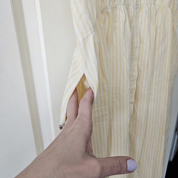 White And Yellow Stripe Button-Front Dress With Pockets - Picture 3 of 7